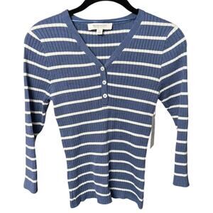 NWT Madison Grey Striped Ribbed Henley Sweater Top - SP